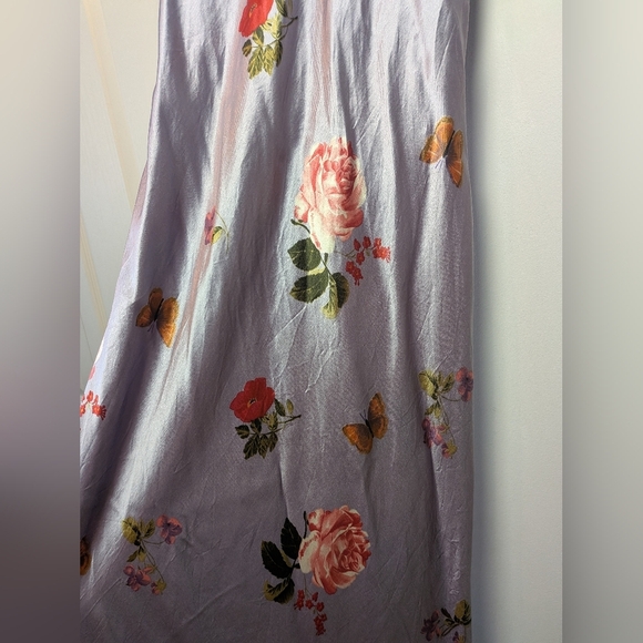 BEECHERS BROOK Size 4 Vintage Satin Effect Maxi Dress Lilac, Floral, Butterfly - Picture 4 of 11